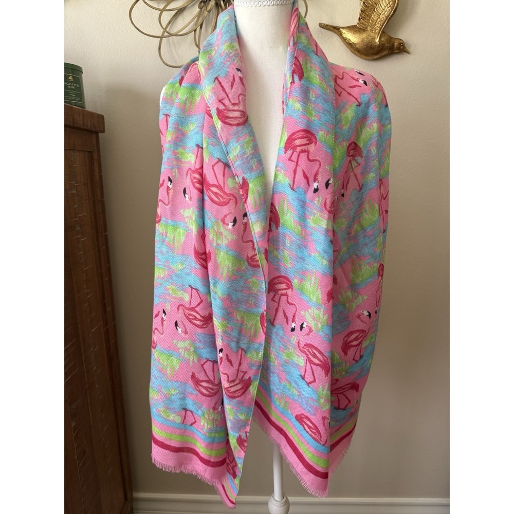 Pink Flamingo Tropical Scarf Wrap Shawl Beach Resort Fringe 72" Soft Lightweight